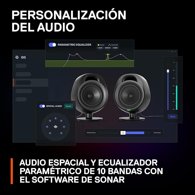 SteelSeries Arena 3 2.0 Desktop Gaming Speakers - Immersive Audio On-Speaker Controls 4 Drivers - Wired &amp Bluetooth - PC Mac Mobile