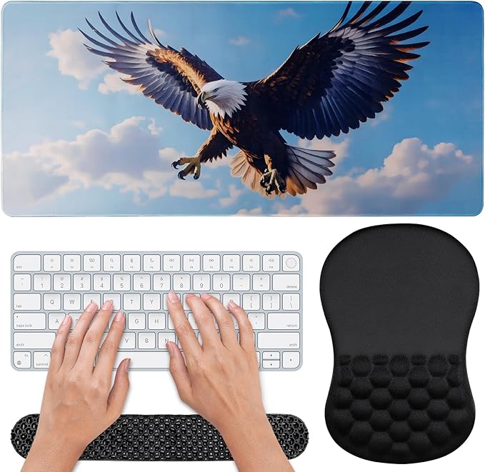 3 in 1 Ergonomic Set Mouse Pad with Wrist Rest Keyboard Wrist Rest and Desk PadMemory Foam Soft Breathable Pain Relief for Wrist Fatigue Prolonged Typing and Mouse Use Jamboa