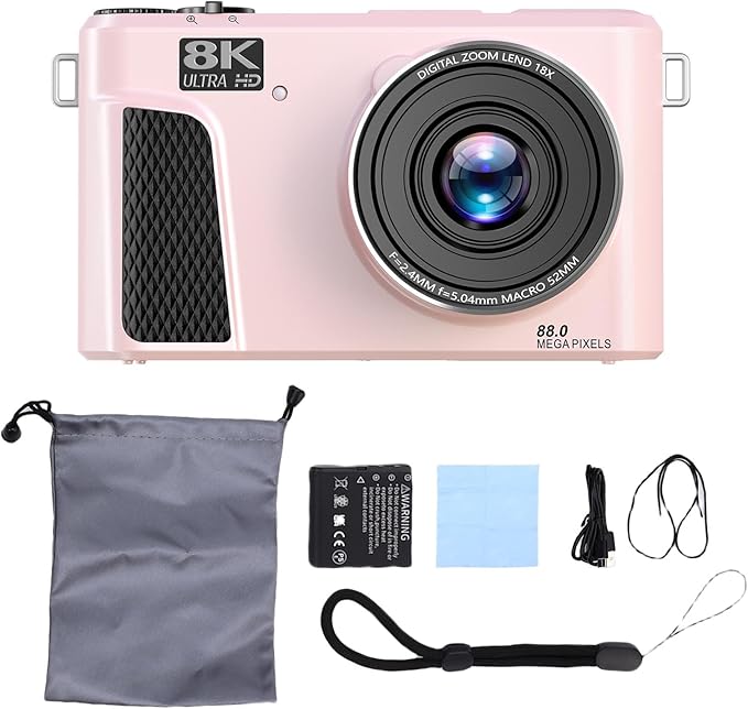 Zopsc 8K Digital Camera 88MP with WiFi 18X Zoom and 3in Flip Screen Autofocus Vlogging Camera with LED Fill Light Live Streaming Webcam for Travel (Pink)
