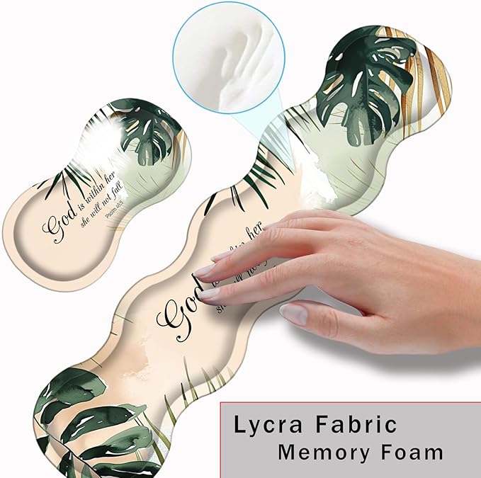 Keyboard Wrist Rest and Mouse Pad with Wrist Support Set Ergonomic CoasterMemory FoamEasy Typing Pain ReliefLarge XL Desk Mat 31.5x 11.8Matcha Green Plant Abstract Bible Verse Psalm 46-5