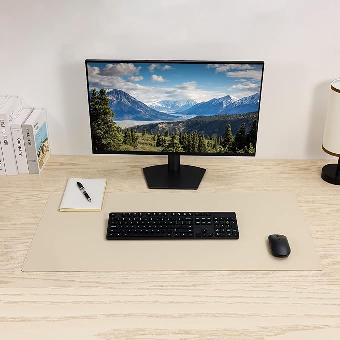 Leather Desk Pad BlotterWolaile 36x17 inch Big Keyboard Mouse PadWaterproof Non-Slip Writing Desk Computer Mat Desktop Protector for Office HomeIvory White