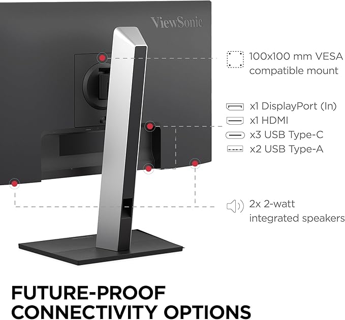 ViewSonic VG2752-2K 27 Inch IPS 1440p Ergonomic Monitor with Tilt Swivel Pivot Height Adjust 100Hz 5-Port USB Hub HDMI DisplayPort and 65W USB C Inputs