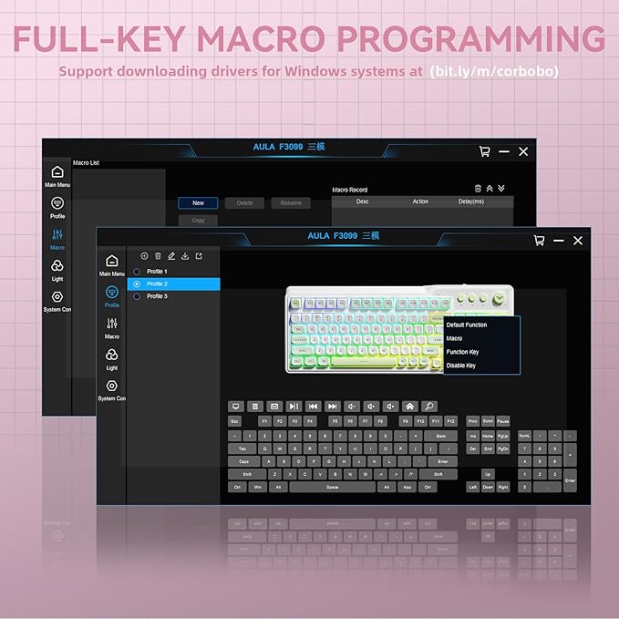 Aula F3099 Wireless Keyboard with Media Knob Tri-Mode BT5.0/2.4GHz/USB-C Cute Creamy Keyboard with Number Pad RGB Backlit Gaming Keyboard Quiet Typing Pink Computer Keyboards for Office Laptop/PC