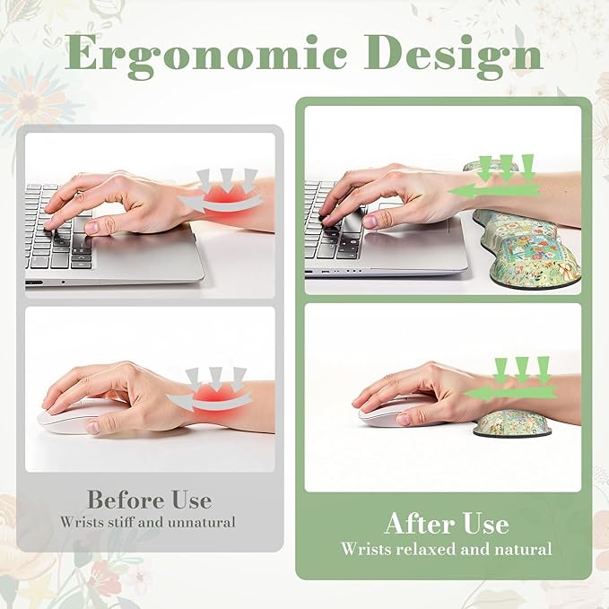 iLeadon Mouse Pad and Keyboard Wrist Rest Large Computer Desk Mat Mouse Pad Set with Wrist Pad for Keyboard Cute Green Desk Pad Mat with Non Slip Base Office Home(Floral)