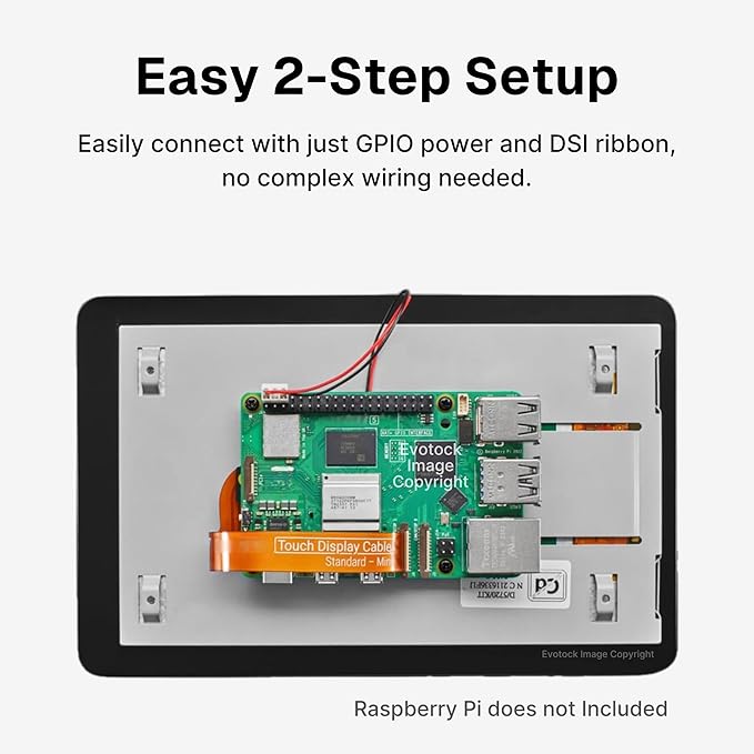 Pi Touch Display 2 Late 2024 Release - 7 HD Touchscreen 720x1280 5-Finger Capacitive Touch Anti-Glare Compatible with All Pi Models Except Zero and Pico Includes Free Screen Protector