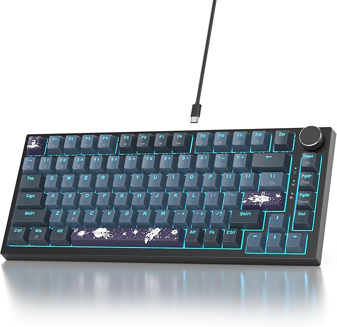 75% Wired Creamy Keyboard Hot Swappable Mechanical Gaming Keyboard with Gasket Mounted RGB Backlit Red Switch Knob Control for Win Pc Laptop(82 Blue)