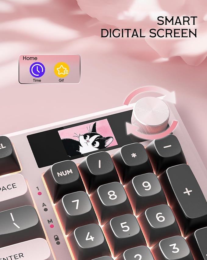 Redragon K725 Wireless Mechanical Keyboard with LCD Smart Screen &amp Control Knob Tri-Mode 2.4G/Bluetooth/Type-C Hot-Swap Gasket Mount RGB Backlit for Gaming/Mac/Windows/Tablet/PC