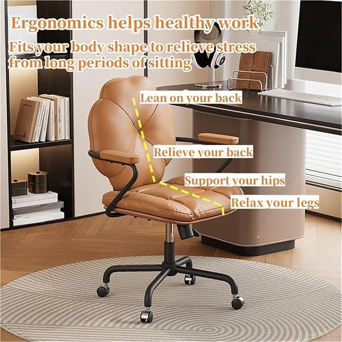PU Leather Computer Chair Ergonomic Office Chair Swivel Rolling Desk Stool with Armrests Adjustable Study &amp Gaming Chair for Home Solid Construction(White)