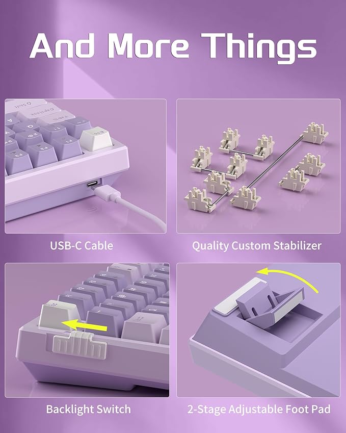 MageGee SKY98 Mechanical Gaming Keyboard 96% Gasket Hot Swappable Wired Custom Creamy Keyboard with 5-Layer Sound Dampening RGB Backlit NKRO for Win/Mac (Violet Violet Switch)