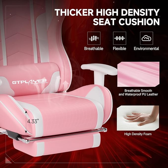 GTPLAYER Gaming ChairGamer Chair with Bluetooth and Adjustable BackrestSeat Height Adjustable Computer Chairs with 3D ArmrestsVideo Game Chair with Footrest Speakers (Pink)