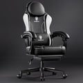 Dowinx Gaming Chair with Pocket Spring Cushion for Adults Ergonomic Computer Chair with Footrest and Massage Lumbar Support High Back Leather Game Chair for Office Gaming 300LBS White