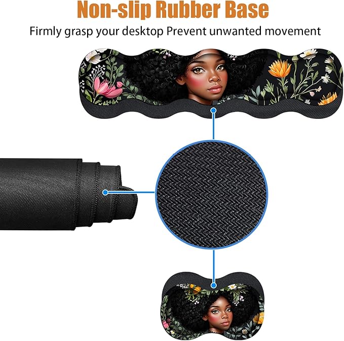 4 in 1 Ergonomic Keyboard Wrist Rest &amp Mouse Pad Wrist Rest Set Large XXL Gaming Desk Mat 31.5x 11.8 with Non-Slip Base Memory Foam for Home Office Study Gaming American Black Girl