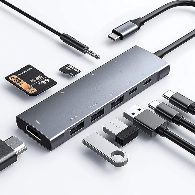 USB C Adapter Docking Station for Galaxy dex iPad ProUSB-C Multiport Adapter with 4K HDMI3.5mm JackPD 100W3 USB3.0SD/TF Card Slotfor MacBook iPhone 15 Samsung Tab