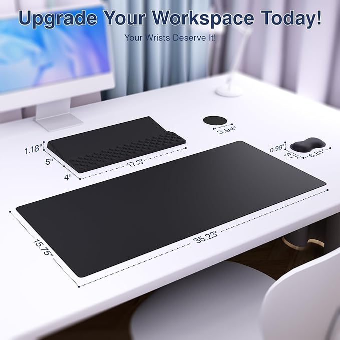Ospelelf Keyboard Wrist Rest Stand Pad and Ergonomic Mouse Pad Set with Large Mousepad Memory Foam Comfort Premium Office Desk Accessories for Pain Relief Black