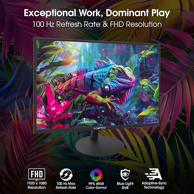 Sceptre E275W-19203R 27 inch1080P LED Monitor 99% sRGB 2X HDMI VGA Build-In Speakers Machine Black (E275W-19203R series)