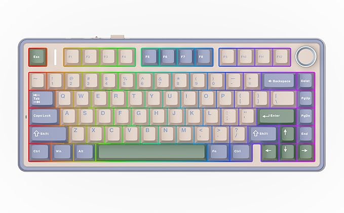 EPOMAKER x Aula F75 Gasket Mechanical Keyboard 75% Wireless Hot Swappable Gaming Keyboard with Five-Layer Padding&ampKnob Bluetooth/2.4GHz/USB-C RGB (Green Crescent Switch)