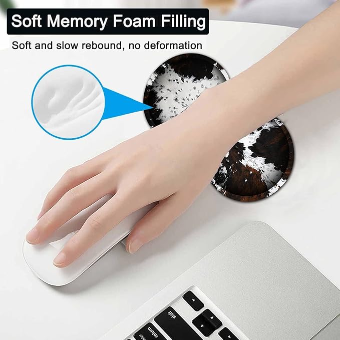 Large Gaming Mouse Pad 31.5x11.8 in Extended Computer Mouse Mat with Non-Slip PU Base Ergonomic Memory Foam Keyboard Wrist Rest for Work &amp Gaming Black and White Cow Fur Office Desk Pad