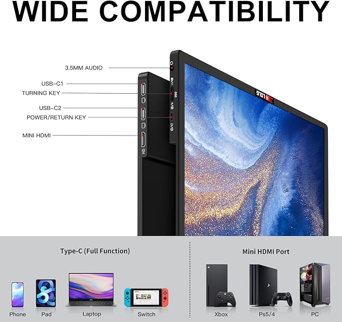 Portable Monitor 15.6 Inch with 60HZ FHD 1080P DisplayUSB-C and HDMI Inputs Ultra-Slim IPS Panel with HDR and Premium Smart Cover &amp Speakers-Compatible with LaptopPCPhonePS5Switch