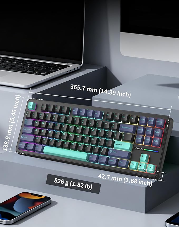 Aula F87 Pro Wireless Mechanical Keyboard 87-Key TKL Tri-Mode (BT5.0/2.4G/USB-C) Hot Swappable Gasket Mount Keyboard 4000mAh Battery RGB Backlit PBT Keycaps Custom Gaming Keyboard for PC Mac