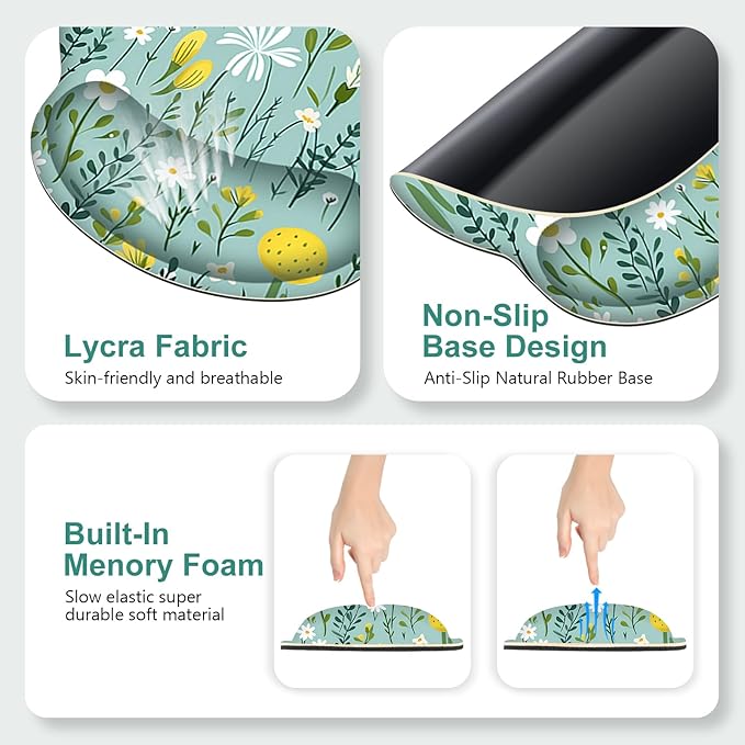 Floral Desk Mat 4in1 Large Mouse Pad with Wrist Rest Desk Matt for Desktop Desk Pad Mat Anti-Slip XXL Computer Ergonomic Mousepad with Wrist Support for Keyboard and Mouse I Green Elegant Flowers
