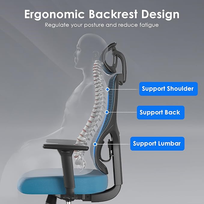 Ergonomic Office Chair with 3D Armrests &amp Adjustable High Back - Reclining Computer Desk Chair with Lumbar Support and Headrest for Gaming and Home Office 350 lbs Capacity (Navy Blue Model C)