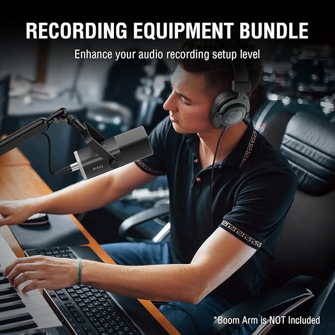 FIFINE XLR/USB Microphone and Studio Monitor Headphones Set Computer Recording Mic with Mute Button RGB Over Ear Wired Headset Pack for YouTube Podcasting Streaming Gaming (AM8+H8)