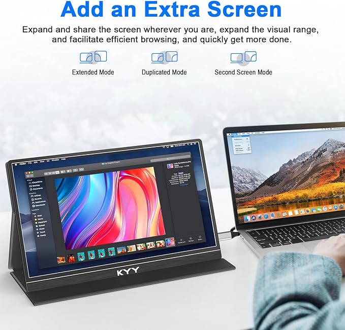 KYY Portable Monitor for Laptop 14 FHD 1080P Travel Monitor USB-C &amp HDMI Computer Gaming Screen with VESA Mount &amp Smart Cover Dual Speakers for Mac PC Phone Xbox PS5 Switch