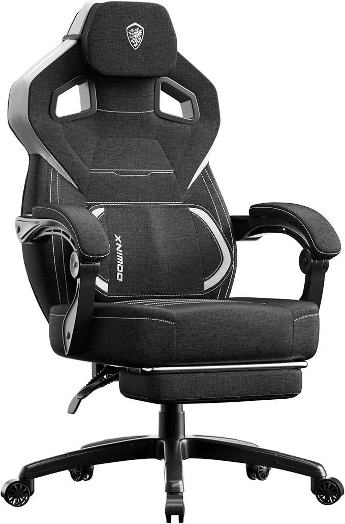 Dowinx Fabric Gaming Chair with Footrest Big and Tall Ergonomic Gamer Chair with Lumbar Support Wide Back Computer Chair for Heavy People Black