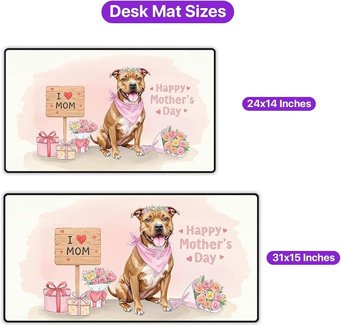 Happy Mother's Day Pitbull Love Dog Mom Heart Flower Desk Mat Full Keyboard Mouse Pad Terrier Dog Lover Large Mousepad 12004