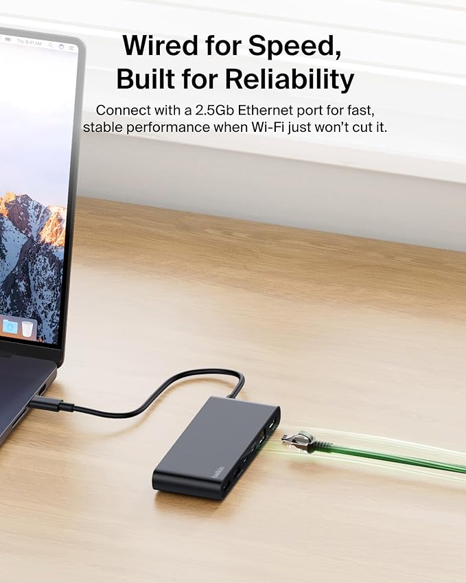 Belkin Connect 8-Port USB C Hub Supports Display w/Resolutions up to 4K@60Hz - Works with Mac Windows and Chromebook - 100W PD w/ 10Gbps Data Transfer Speeds &amp 2.5Gbps Ethernet - Black