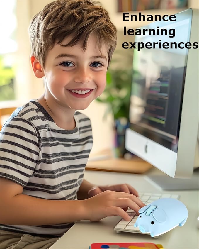 Wireless Mouse Cute Pig Bluetooth &amp USB Dual Mode MiceSilent Portable Compact Blue Fun Mice for Mac/PC/Laptop/Chromebook/Computer/Tablet/iPad/MacBook Air/Pro Travel Kids Girls Boys Women Men Gift