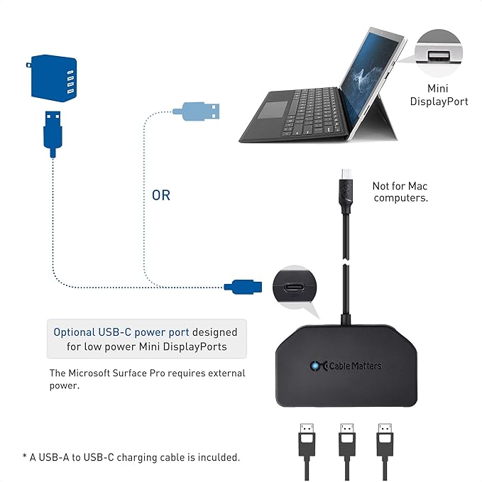 Cable Matters 101075 Triple Monitor Mini DisplayPort/DisplayPort Hub (3X 4K Display Port Splitter) 3-Port DP 1.4 Enabled for 8K and 4K 120Hz HDR for Windows Only NOT Compatible with macOS