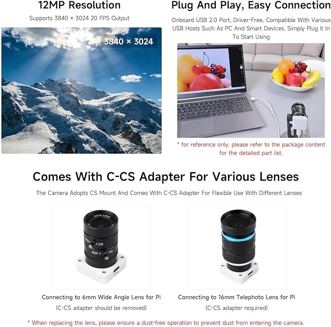 IMX577 12MP USB Camera (B) 3840 × 3024 Resolution Plug and Play Supports C/CS Lenses @XYGStudy