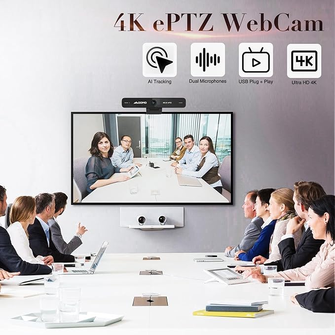 4K Webcam ePTZ Conference Camera with Microphone Ai Face Tracking120°FOV Computer CameraUSB Plug and Play Webcam for Mac/PC/Laptop Zoom/Skype/Facetime/Google Meet/Video Conferencing