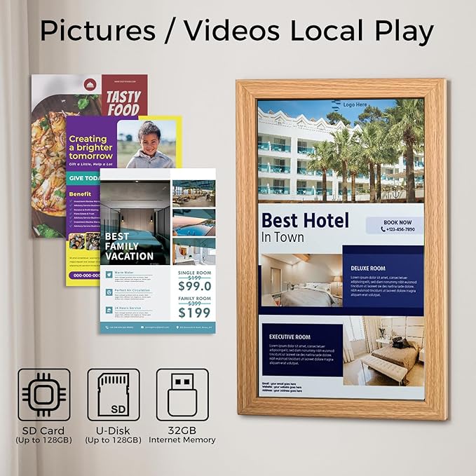 Sungale 21.5 Commercial Digital Signage Desktop and Wall-Hanging Auto Rotate in Landscape and Portrait Mode HD IPS LCD Screen Remote Content Management Anytime Anywhere
