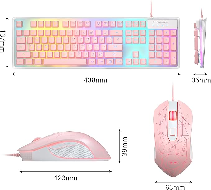Gaming Keyboard and Mouse Combo K1 RGB LED Backlit Keyboard with 104 Keys Computer PC Gaming Keyboard for PC/Laptop (Pink)