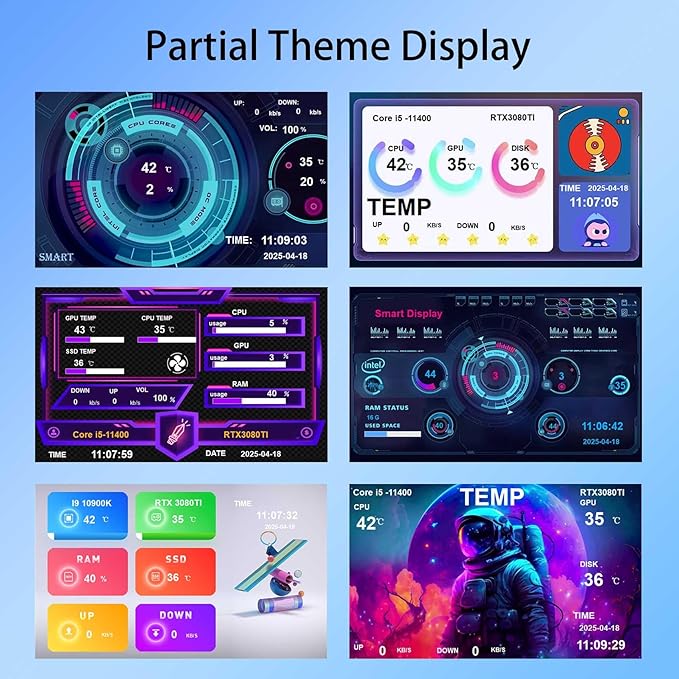 VSDISPLAY 5 Inch LCD Monitor 800x480 for Computer PC Case Temp Display Sensor Panel GPU CPU RAM Data MonitoringSilver