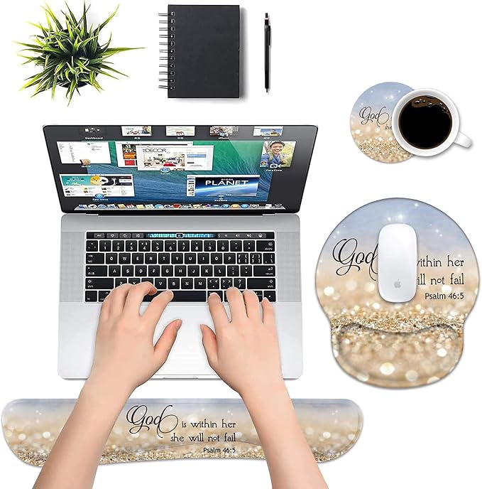 Keyboard Wrist Rest and Mouse Pad Wrist Rest Support Set with Coasters Non-Slip PU Base for Gaming and Office Comfortable &amp Lightweight for Easy Typing &amp Pain Relief - Quote Bible Verses Psa
