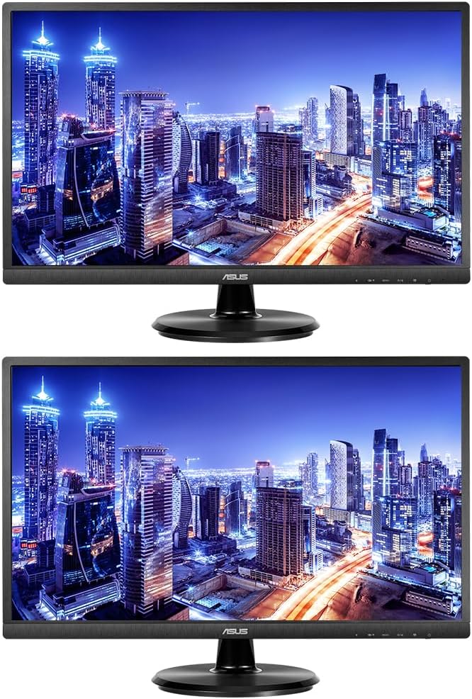 ASUS VA249HE 24-inch 1080P Full HD LED Backlit LCD Monitor 2-Pack Bundle with VGA HDMI Eye Care Ultra-Low Blue Light Black