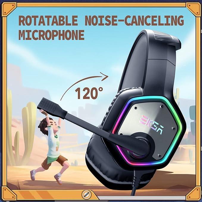 EKSA E1000 USB Gaming Headset for PC Computer Headphones with Microphone/Mic Noise Cancelling 7.1 Surround Sound RGB Light - Wired Headphones for PS4 PS5 Console Laptop Call Center