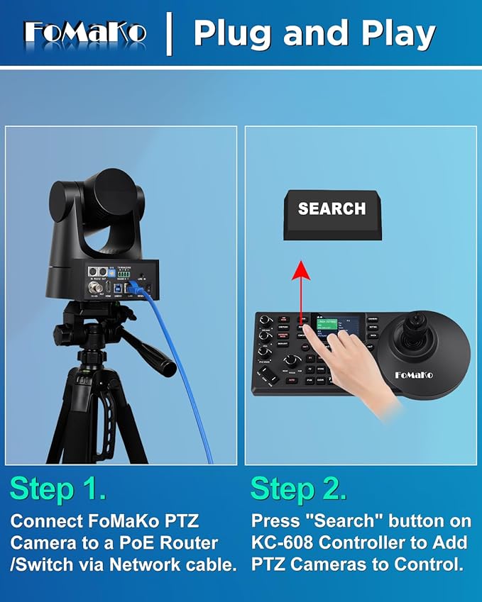 FoMaKo PTZ Camera 20x Optical Zoom AI Auto-Tracking Gen 3 PoE HD 1080PPTZ Camera Controller for Church Worship Live ServicesNDI Upgradeable (PTZ Bundle FMK20SDI+KC608) BH201