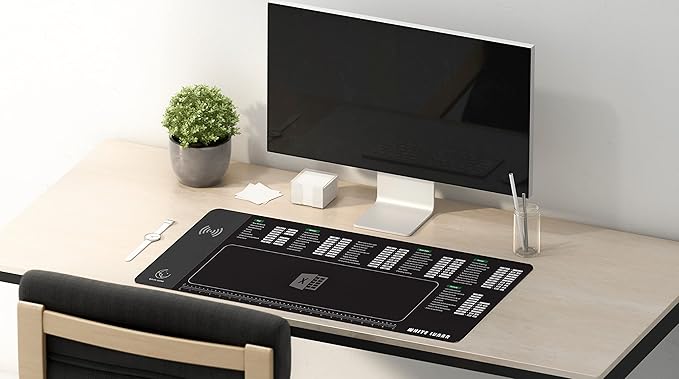 White Lunar] Wireless Charging Mouse Pad with Excel Shortcuts – 15W Fast Charger for iPhone &amp Galaxy Large Desk Mat for Windows Users Home Office Productivity &amp Gift Idea