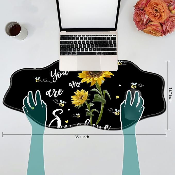 Sunflower Desk Mat Mouse Pad 35.4X15.7 XL Extended Mousepad Huge Mouse Pads with Stitched Edges Desk Pad for Work Game Office Home