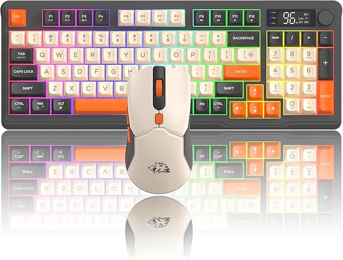 ZIYOU LANG T96 Wireless Gaming Keyboard and Mouse ComboDual Bluetooth//2.4G RGB Backlit Mechanical Feeling Keyboard with Smart Display &amp Knob4000 DPI Gaming Mouse for PC Laptop Mac Wins-Shimmer
