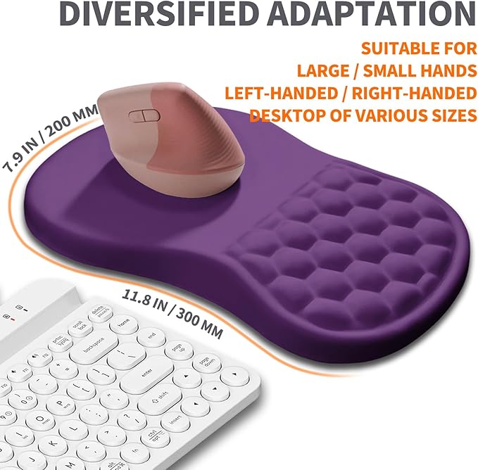 Ergonomic Joint Wrist Support Mouse Pad with Memory Foam Cushion Massage Bump Carpal Tunnel Pain Relief Mousepad Slope Design for Wrist Rest 11.8x7.9 in Dark Violet