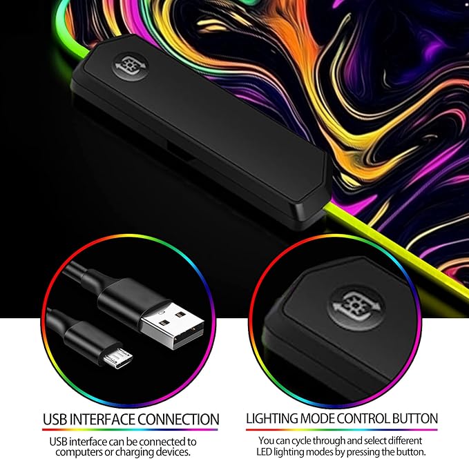 RGB Abstract Colorful Marble Swirl Fluid Gaming Desk Mat Computer Keyboard Large Extended Long LED Mouse Pad for Office and Home XL (W22)
