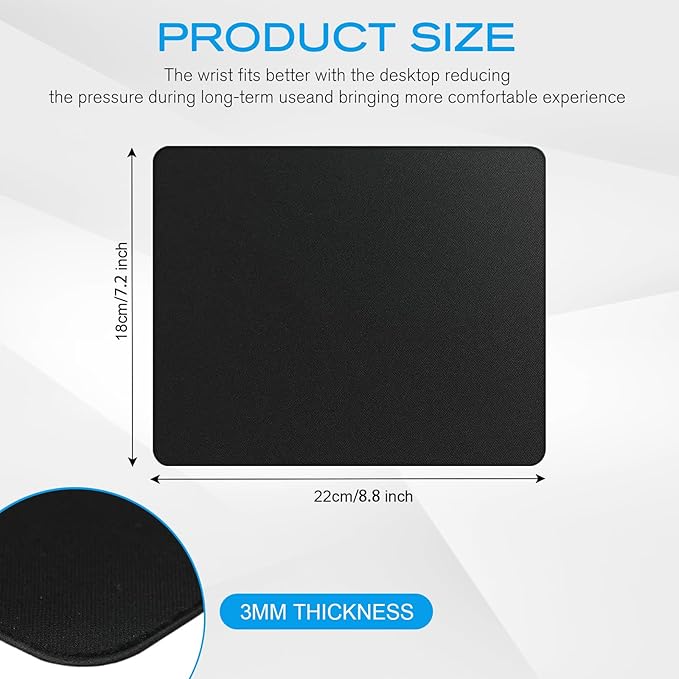 60 Pcs Computer Mouse Pads 7.2 x 8.8 x 0.12 Black Mousepads Bulk with Non-Slip Rubber Base Square Waterproof Mouse Pad Office Accessories for Offices Schools