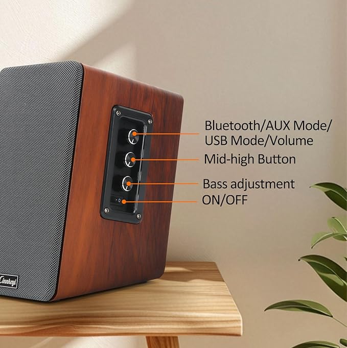 50W Wooden Bookshelf Speakers Passive 2.0 Computer SpeakersPC Speaker Bluetooth/RCA/AUX（3.5mm）/USB Inputs TV Speakers for TV/PC/Laptop/Turntable Strong Bass TV/Turntable Speaker