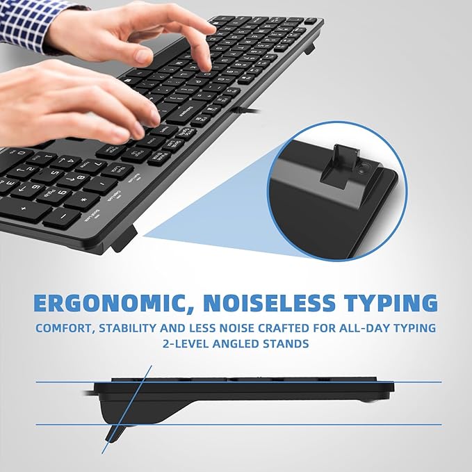 USB Wired Keyboard for WindowComfortable Quiet Chocolate Keys Durable Ultra-Slim Wired Computer Keyboard(QWERTY) for PC Windows 11/10/8/7/XP/Vista KB1430