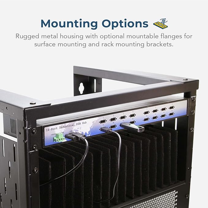 Coolgear 16 Port USB 2.0 Rack-Mountable Hub w/Internal Power Supply ESD Surge Protection &amp Port Status LEDs